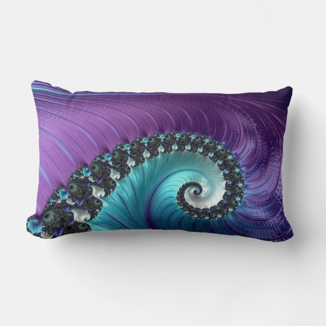Abstract Purple Turquoise Gradient Spiral Fractal Lumbar Pillow (Front)