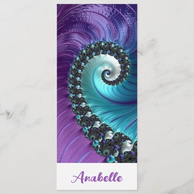 Abstract Purple Turquoise Spiral Fractal Bookmark (Front)