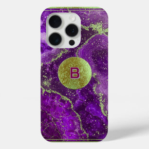 Abstract Purple Universe Design with Golden Sphere iPhone 15 Pro Case