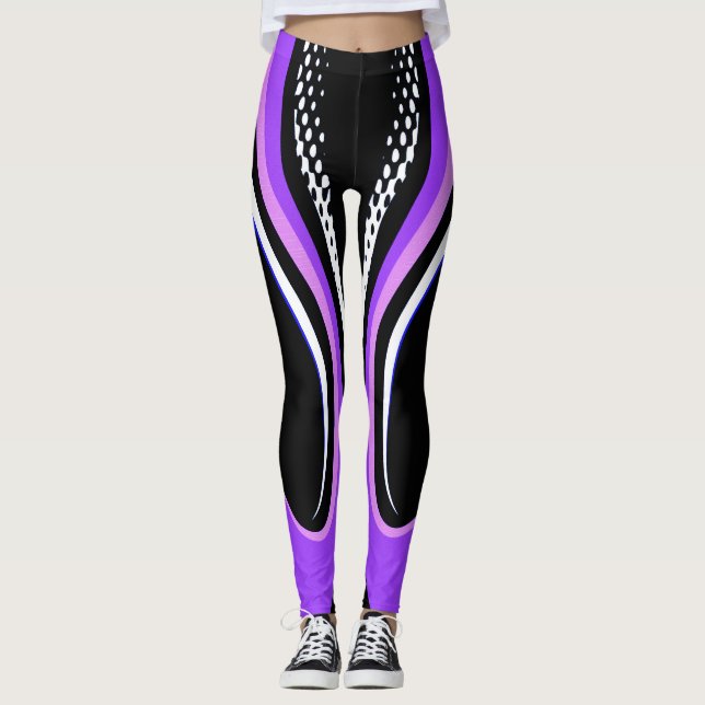 Abstract Purple White and Black Curve Leggings (Front)