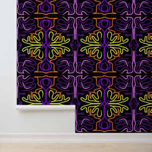 Abstract purple, yellow, orange and pink design wallpaper