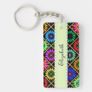 Abstract Radiant Flowers with Surreal Blooms Keychain