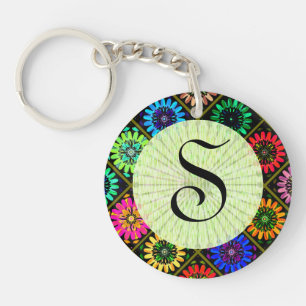 Abstract Radiant Flowers with Surreal Blooms Keychain