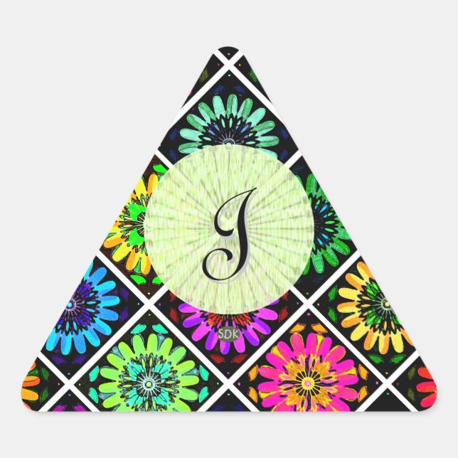 Abstract Radiant Flowers with Surreal Blooms Triangle Sticker (Front)
