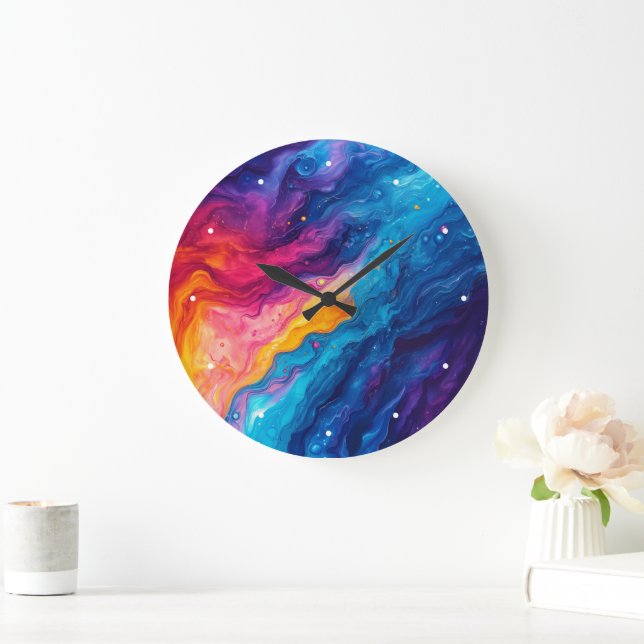 Abstract Rainbow Acrylic Paint Colors Artist Large Clock (Home)
