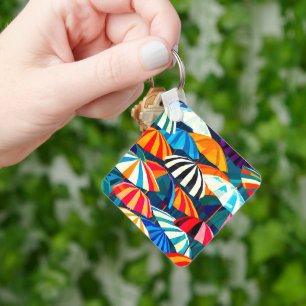 Abstract Rainbow Beach Umbrella Keychain