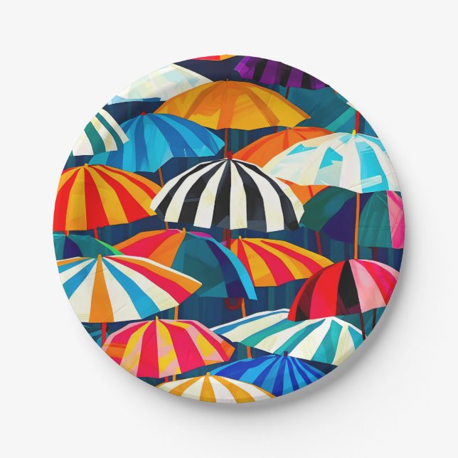 Abstract Rainbow Beach Umbrella Paper Plate (Front)