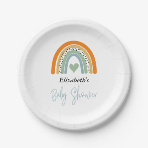 Abstract Rainbow Boy Baby Shower Paper Plate