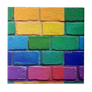 Abstract Rainbow Brick Pattern Tile