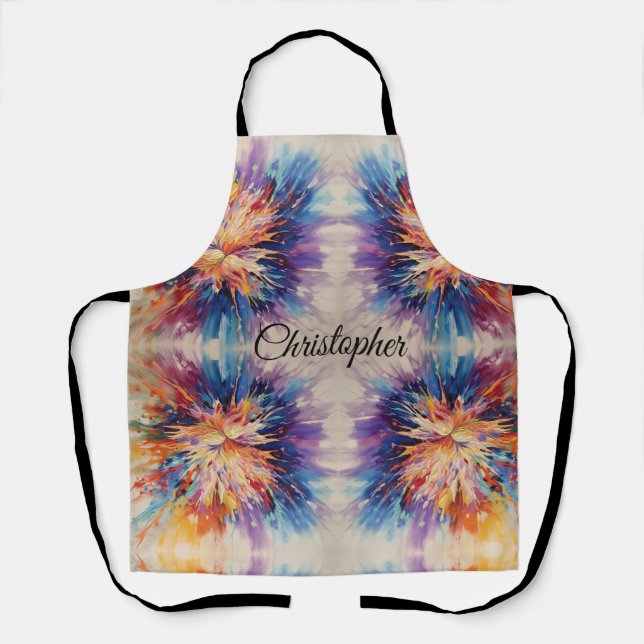 Abstract rainbow burst of colour apron (Front)