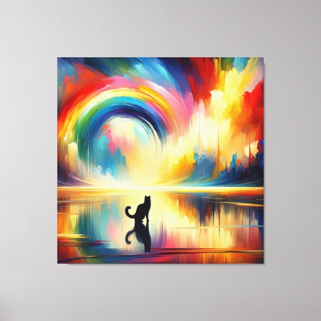 Abstract Rainbow & Cat Reflecting of Surface Water Canvas Print (Front)