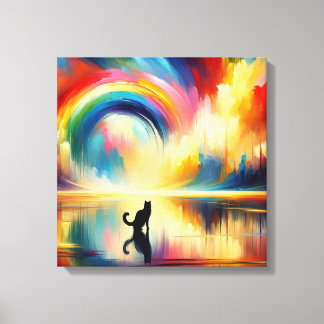 Abstract Rainbow & Cat Reflecting of Surface Water Canvas Print