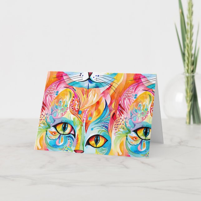 Abstract rainbow cat thank you card (Front)