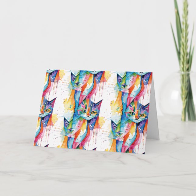 Abstract rainbow cat thank you card (Front)