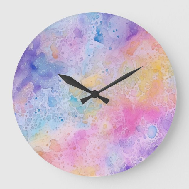 Abstract Rainbow Clouds  Liquid Watercolour Art Large Clock (Front)