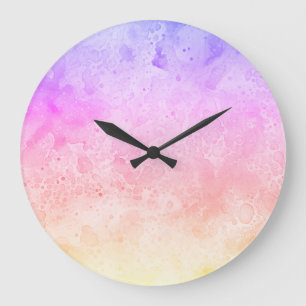 Abstract Rainbow Clouds Liquid Watercolour Art Large Clock