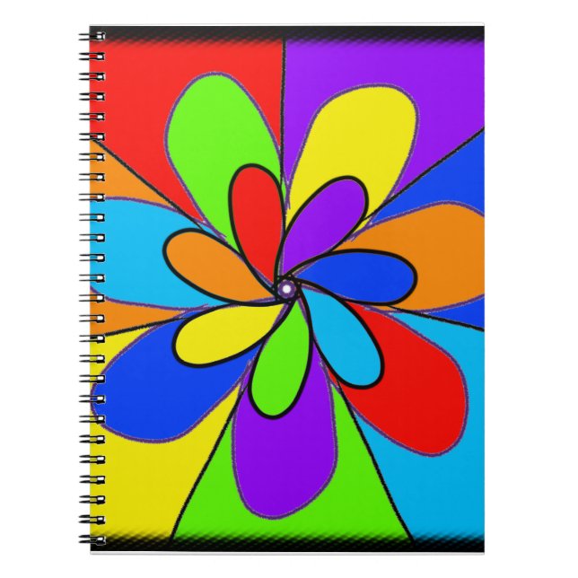 Abstract rainbow colored flower design notebook (Front)