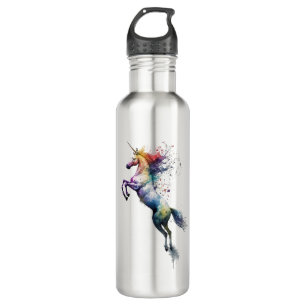 Abstract rainbow coloured watercolor of an unicorn 710 ml water bottle