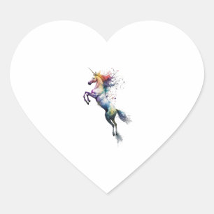 Abstract rainbow coloured watercolor of an unicorn heart sticker