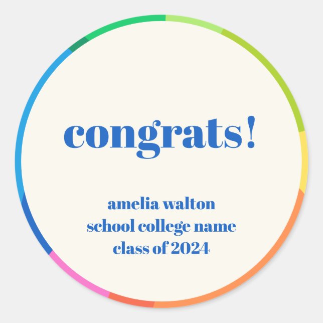 Abstract Rainbow Custom Graduation Congratulations Classic Round Sticker (Front)