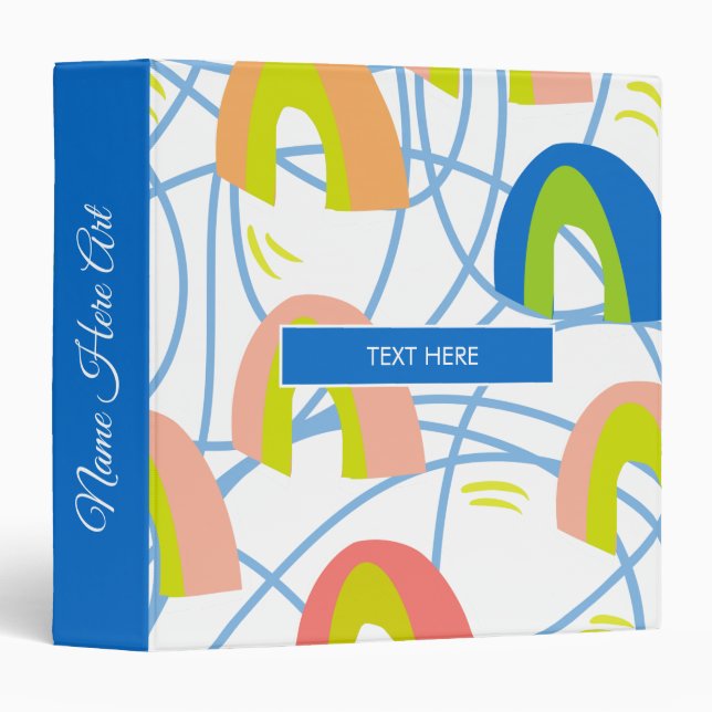Abstract Rainbow Doodles Art Pattern 3 Ring Binder (Front/Spine)