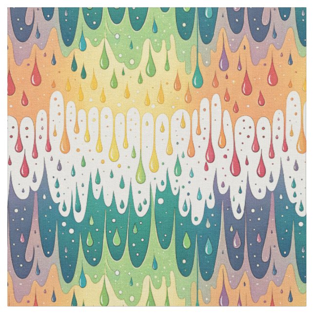 Abstract Rainbow Drip Colourful Liquid Pattern Art Fabric (Close Up)