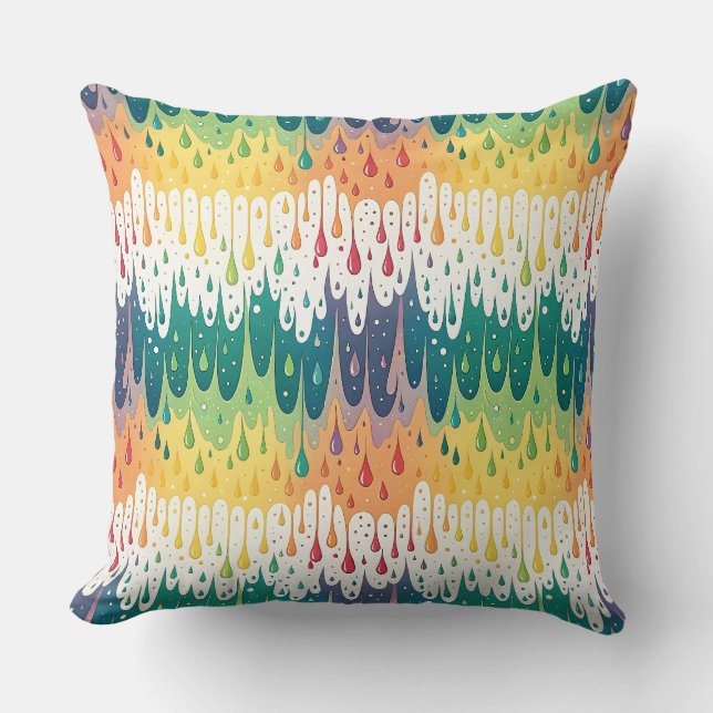 Abstract Rainbow Drip Colourful Liquid Pattern Art Throw Pillow (Front)