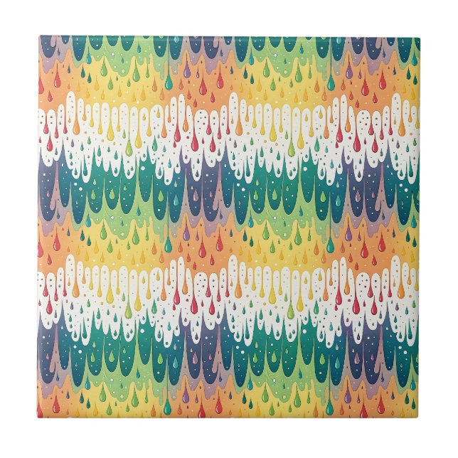 Abstract Rainbow Drip Colourful Liquid Pattern Art Tile (Front)