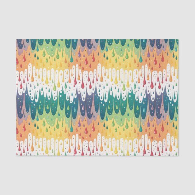 Abstract Rainbow Drip Colourful Liquid Pattern Art Tissue Paper (Front)