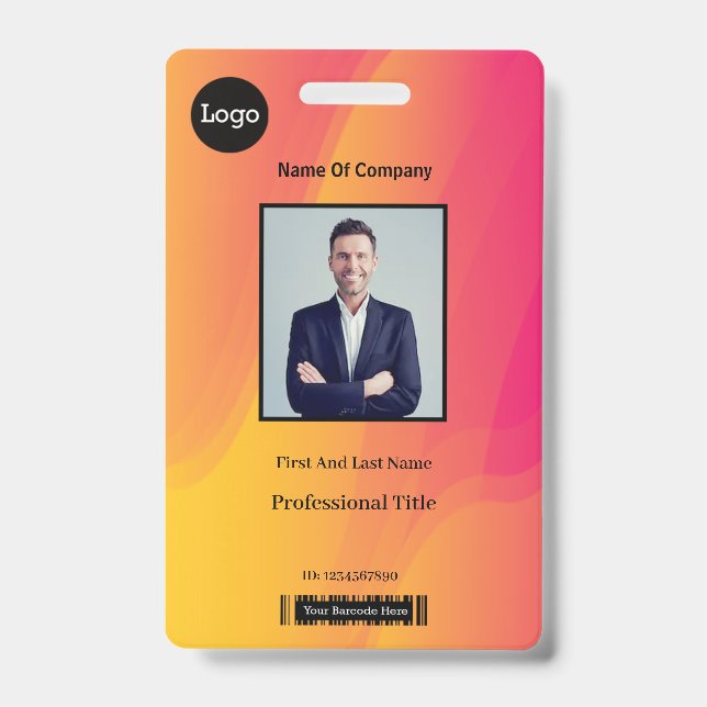 Abstract Rainbow Employee Photo Identification ID Badge (Front)