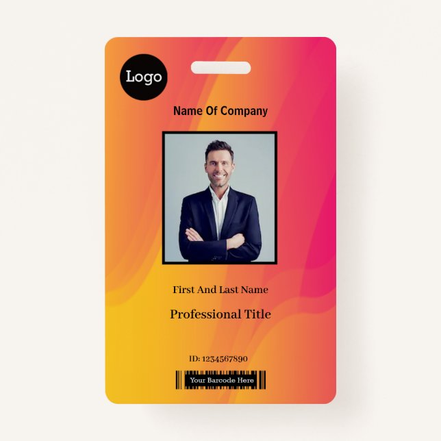 Abstract Rainbow Employee Photo Identification ID Badge (Front)