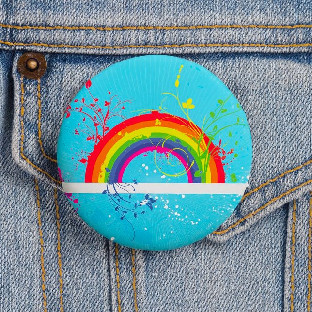 Abstract Rainbow Floral Swirls and Paint Splatter  2 Inch Round Button (Creator Uploaded)