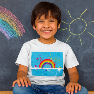 Abstract Rainbow Floral Swirls and Paint Splatter T-Shirt