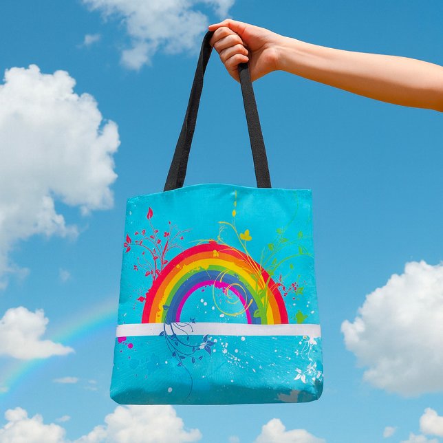 Abstract Rainbow Floral Swirls and Paint Splatter  Tote Bag (Creator Uploaded)