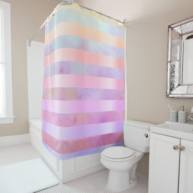 Abstract Rainbow Flowers Stripes in Watercolor (In Situ)