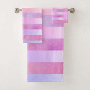 Abstract Rainbow Flowers Stripes in Watercolor Bath Towel Set