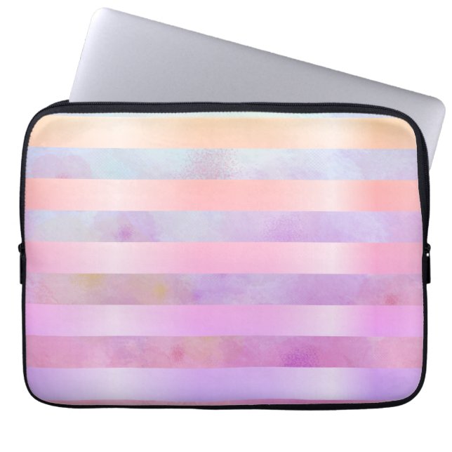 Abstract Rainbow Flowers Stripes in Watercolor  Laptop Sleeve (Front)
