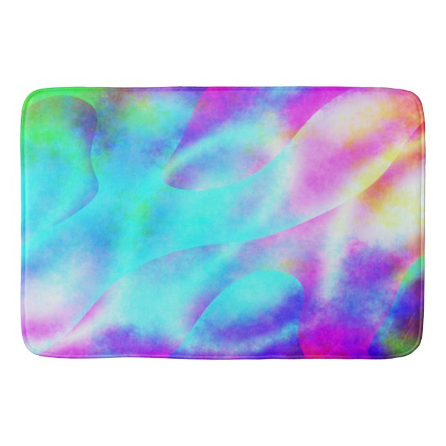 Abstract Rainbow Flowing Stripe Design Bath Mat (Front)