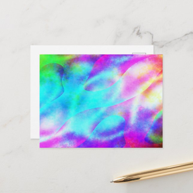 Abstract Rainbow Flowing Stripe Design Postcard (Front/Back In Situ)