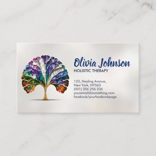 Abstract Rainbow Gingko Tree Business Card (Front)