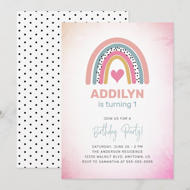 Abstract Rainbow Girls 1st Birthday Party Invitation (Front/Back)