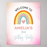 Abstract Rainbow Girl's 3rd Birthday Party Welcome