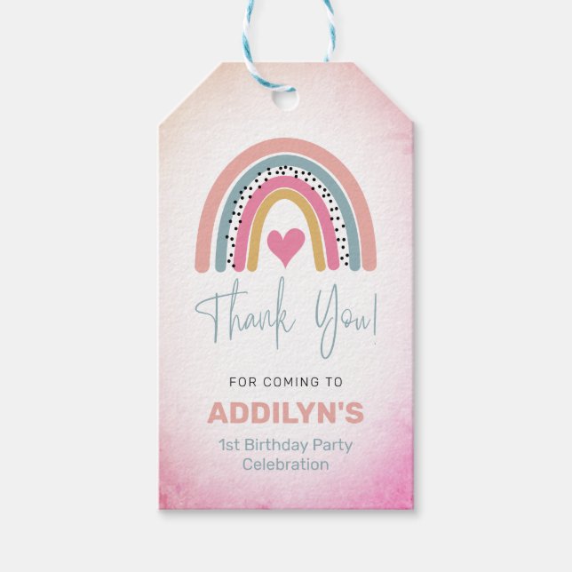 Abstract Rainbow Girls Birthday Party Thank You Gift Tags (Front)
