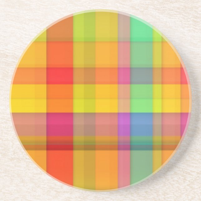 Abstract Rainbow Grid Design Coaster (Front)