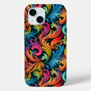 Abstract Rainbow Leaf Pattern iPhone 15 Case