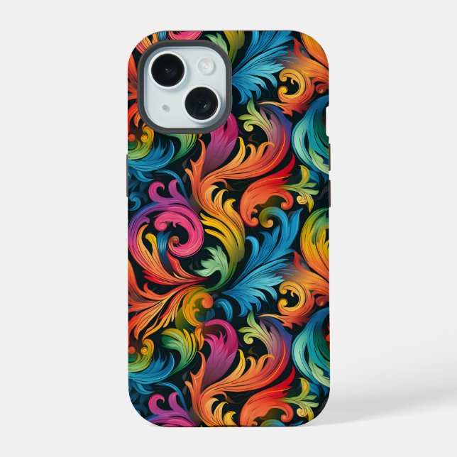 Abstract Rainbow Leaf Pattern iPhone 15 Case (Back)
