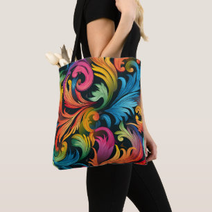 Abstract Rainbow Leaf Pattern Tote Bag