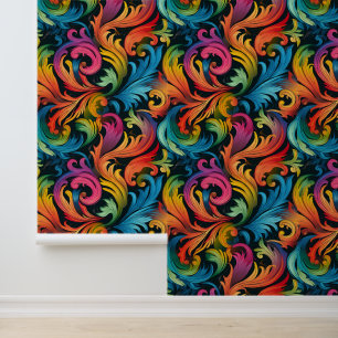 Abstract Rainbow Leaf Pattern Wallpaper