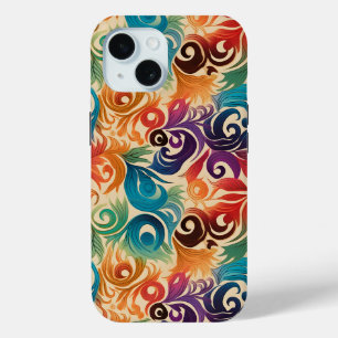 Abstract Rainbow Leaves Pattern iPhone 15 Case