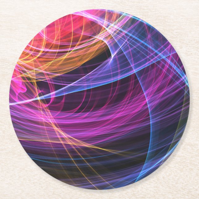 Abstract Rainbow lights vortex lights Round Paper Coaster (Front)
